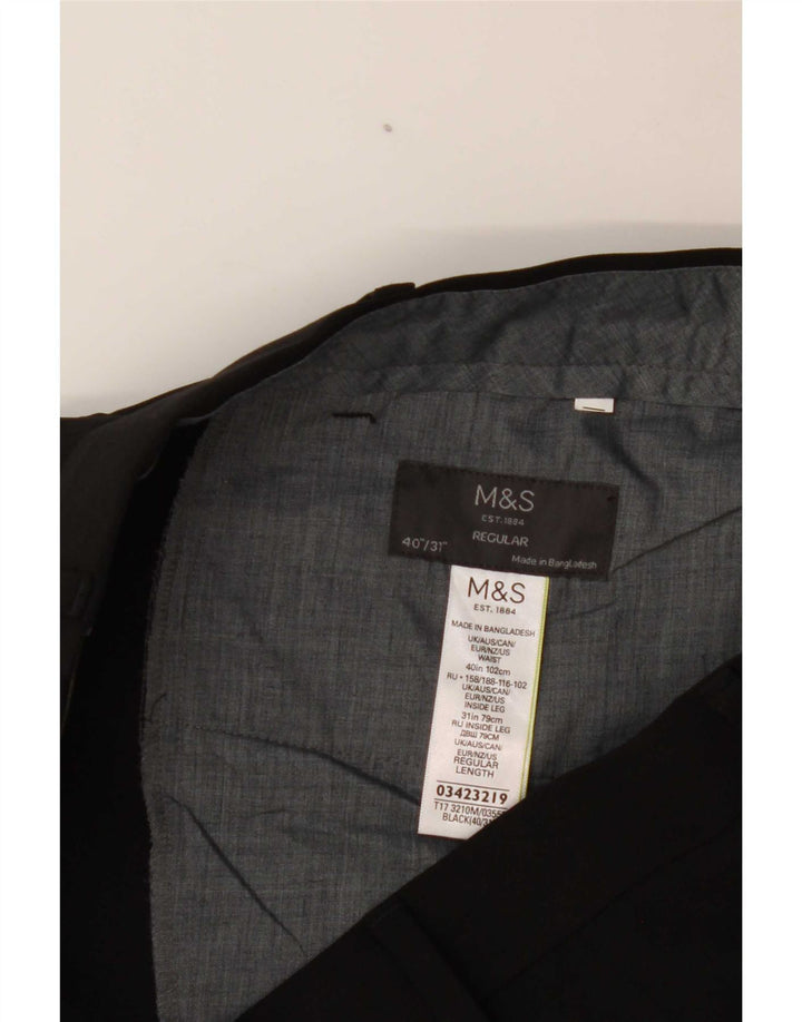 Marks & Spencer Herre Regular Suit Bukser W40 L31 Sort Polyester