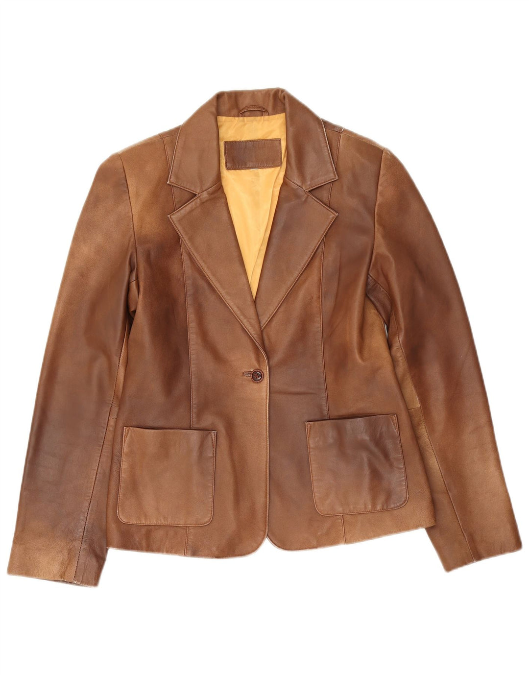 Vintage Dame 1 Knap Læder Blazer Jakke UK 10 Lille Brun
