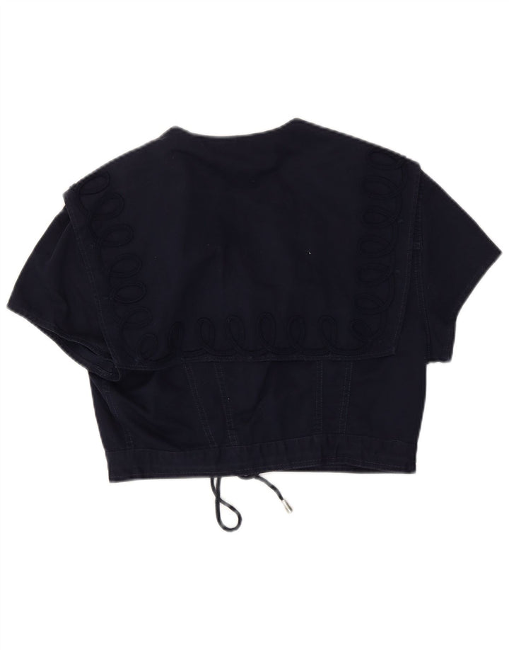 Roccobarocco Womens Crop Kortærmet Bolero Jacket UK 14 Medium Navy Blue