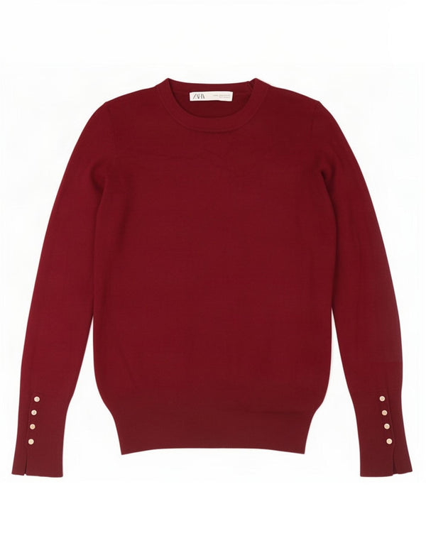 Zara Dame sweater med rund hals DK 8 Small Burgundy Viscose