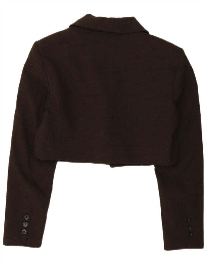 Zara Womens Crop 1-knaps blazerjakke UK 16 Stor brun ternet polyester
