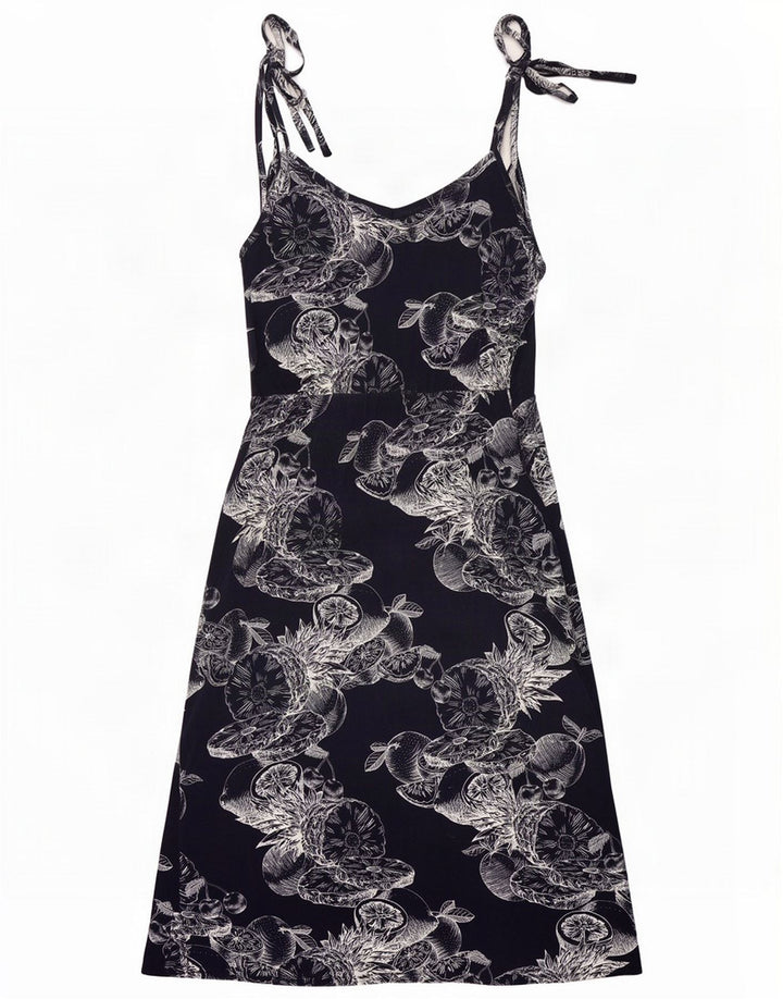 Warehouse Dame abstrakt mønster solkjole UK 10 Small Navy Blue Viscose
