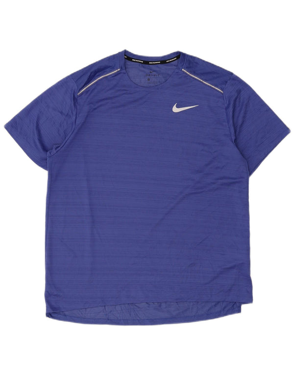 Nike herre Dri Fit T-shirt top XL blå stribet polyester