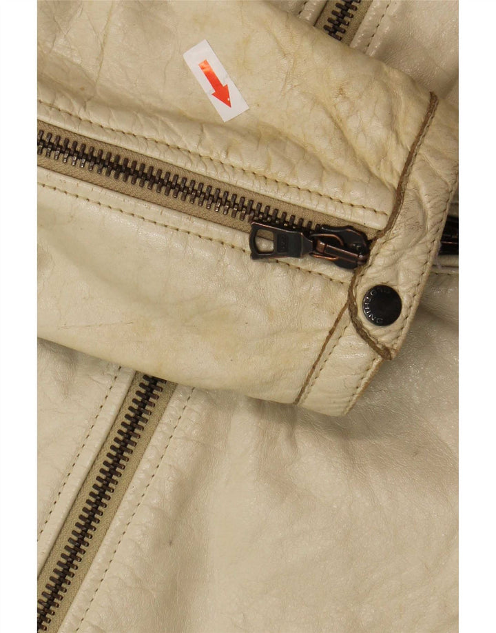 Gas Herre Læder Racer Jacket UK 40 Large Beige Colourblock