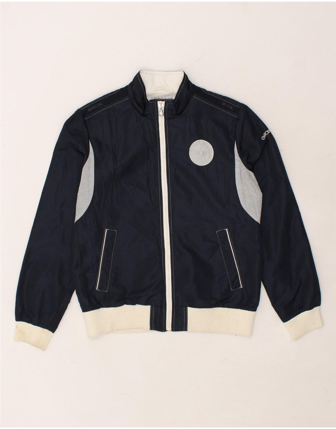 GEOX Boys Bomber Jacket 11-12 Years Navy Blue Colourblock Polyester Vintage Geox and Second-Hand Geox from Messina Hembry 