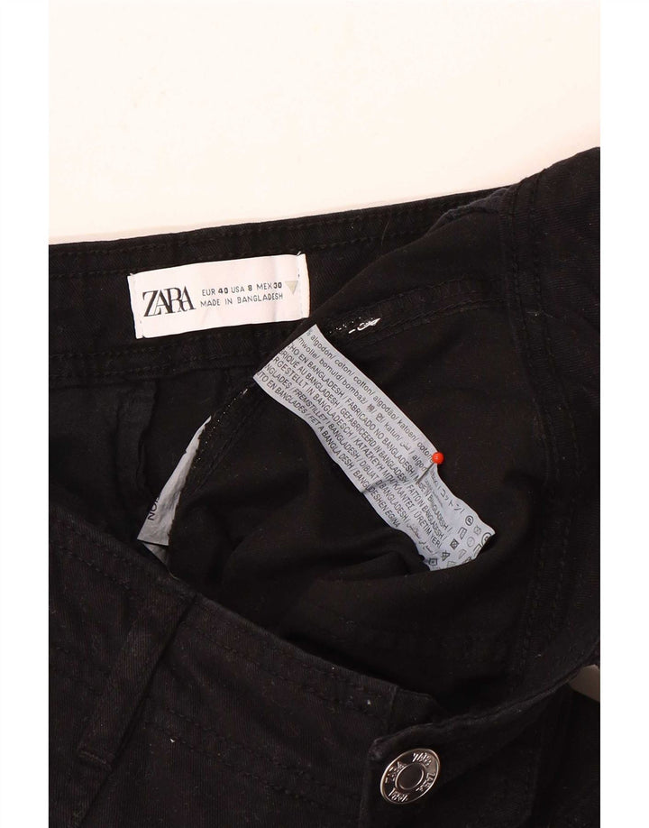 Zara Dame Straight Cargo Bukser EU 40 Medium W30 L31 Sort Bomuld