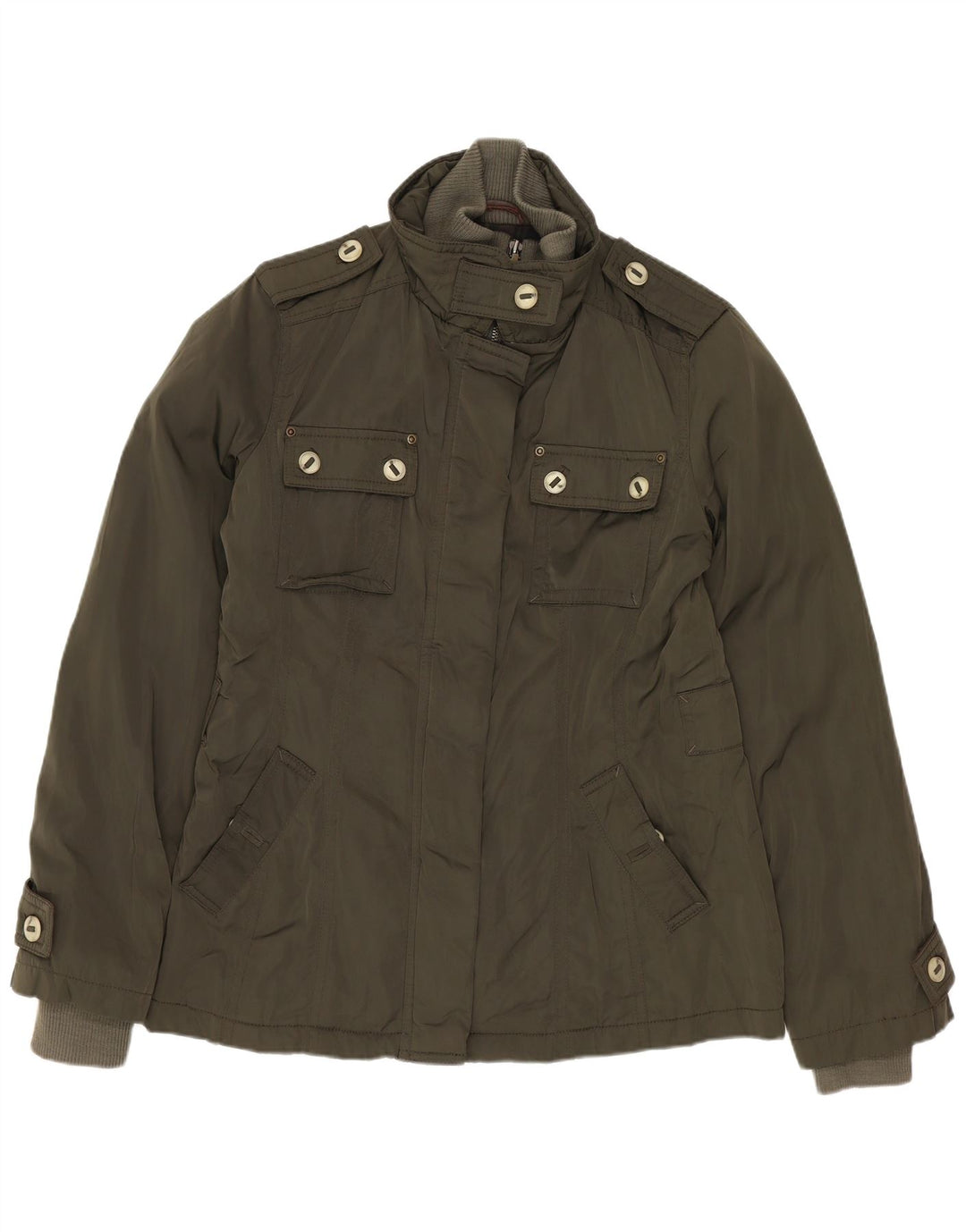 MASSIMO DUTTI Militærjakke til kvinder UK 14 Medium Khaki Polyester
