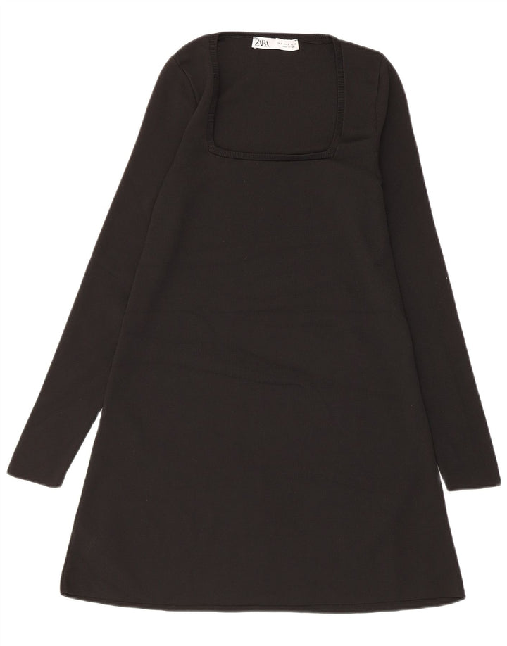 Zara Dame Langærmet A-Line Kjole UK 10 Small Black Polyester