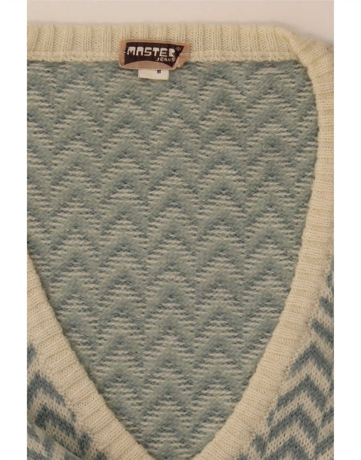 Master Womens V-hals sweater UK 14 Medium Blue Chevron