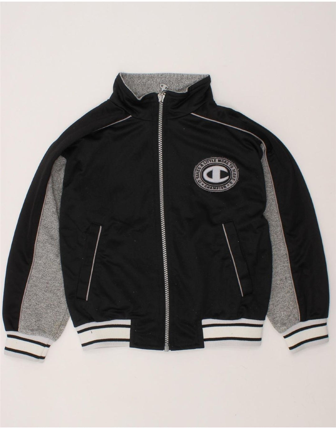 CHAMPION Boys Graphic Tracksuit Top Jacket 5-6 Years Black Colourblock Vintage Champion and Second-Hand Champion from Messina Hembry 