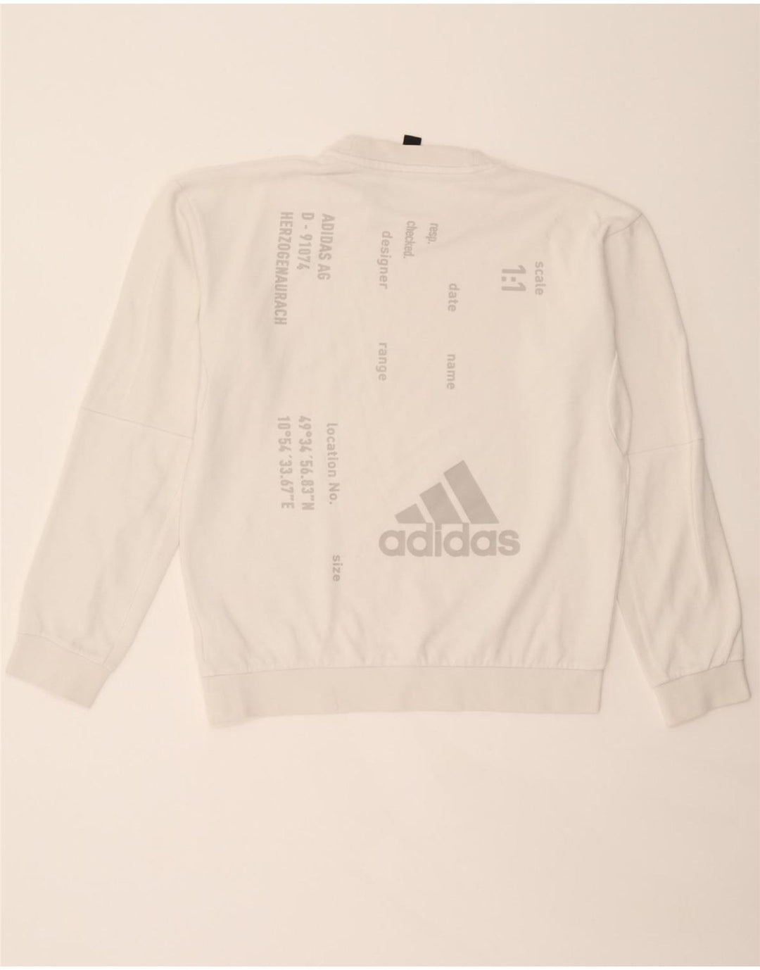 ADIDAS Mens Graphic Sweatshirt Jumper Medium White Cashmere Vintage Adidas and Second-Hand Adidas from Messina Hembry 