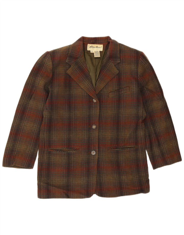 Eddie Bauer Dame 3-knaps blazerjakke UK 14 Medium Brun Plaid Uld