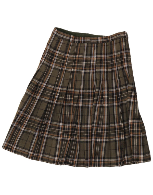 Vintage Kvinder Højtalje Plisseret A-Line Nederdel IT 46 Large W30 Khaki Check