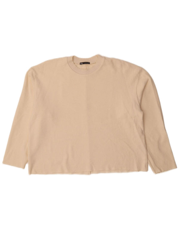 Zara Dame Oversized Crew Neck Jumper Sweater UK 16 Large Off White