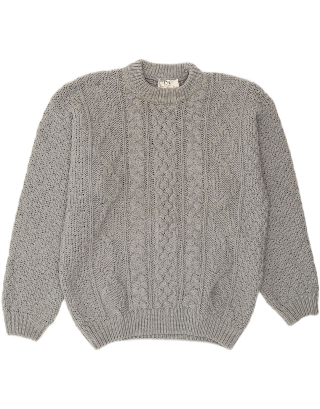 Vintage herre rund hals sweater stor grå uld
