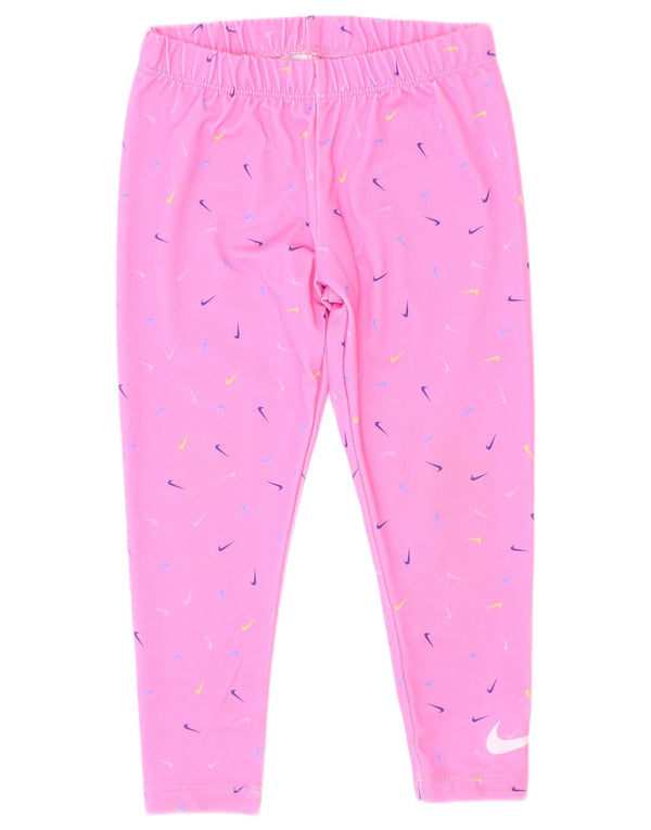 Nike Girls Dri Fit Grafiske Leggings 3-4 år XS Pink Polyester
