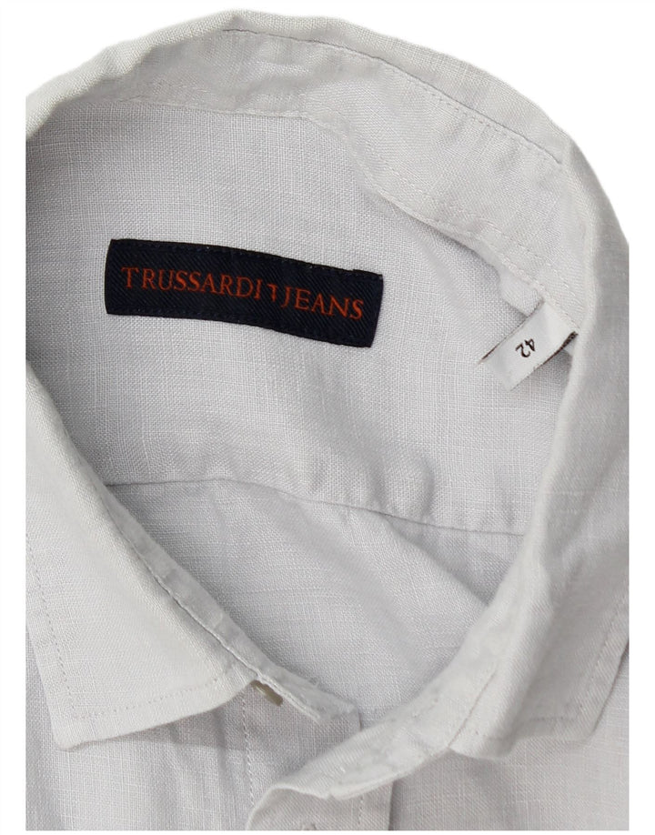 Trussardi Jeans Herreskjorte str. 42 Large Blue Linen