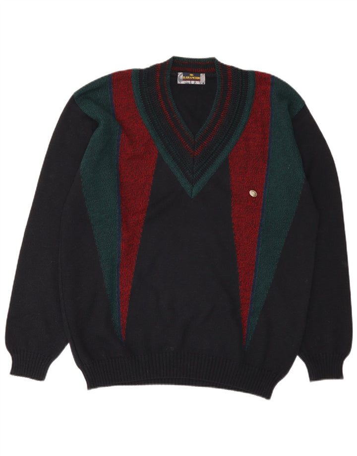 Il Granchio Herre V-hals sweater Stor Marineblå Colourblock Uld