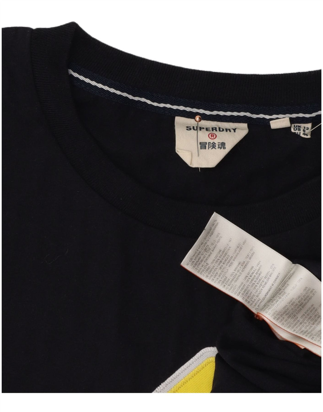 SUPERDRY Grafisk T-shirt top til kvinder UK 12 Mellem marineblå bomuld