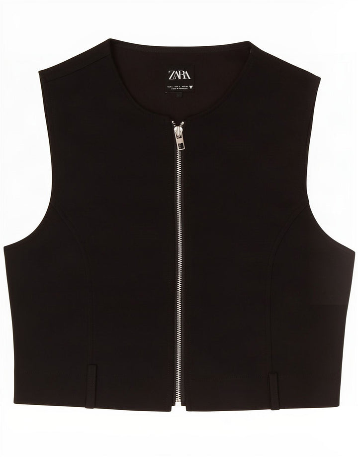 Zara Womens Crop vest UK 16 Large Black Polyester