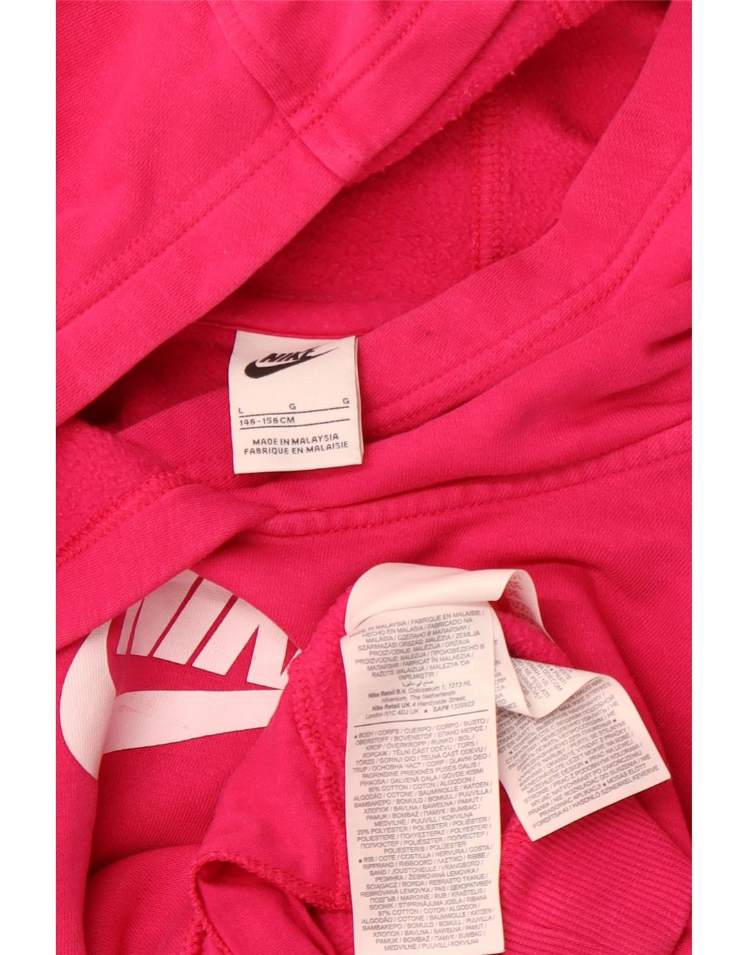 NIKE piger Crop grafisk hættetrøje trøje 12-13 år stor pink bomuld