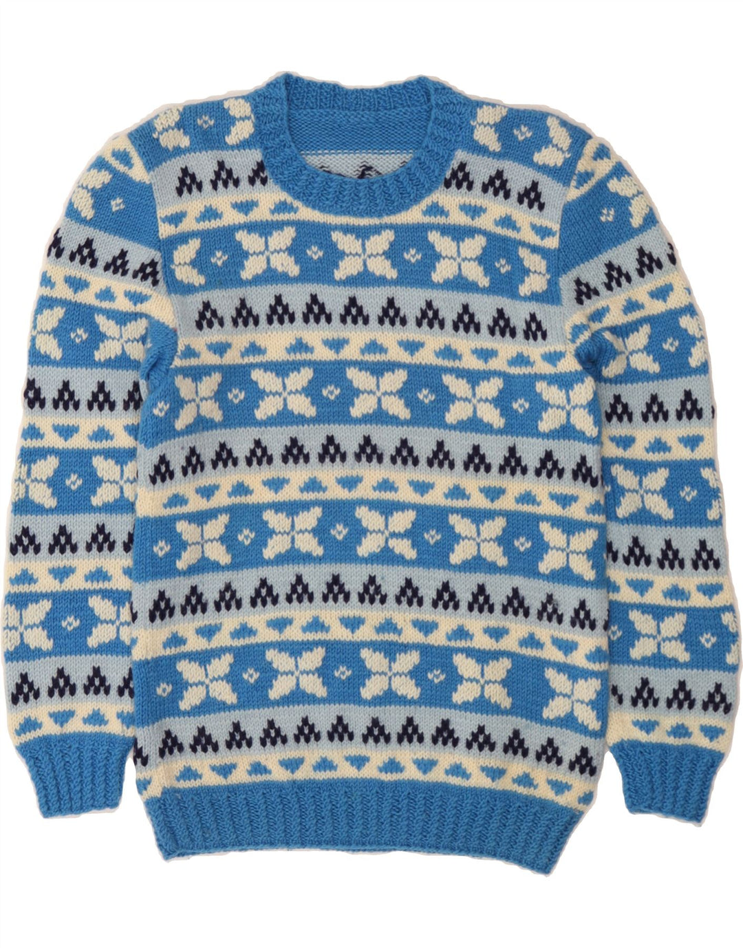 VINTAGE Herre sweater med rund hals, lille blå Fair Isle
