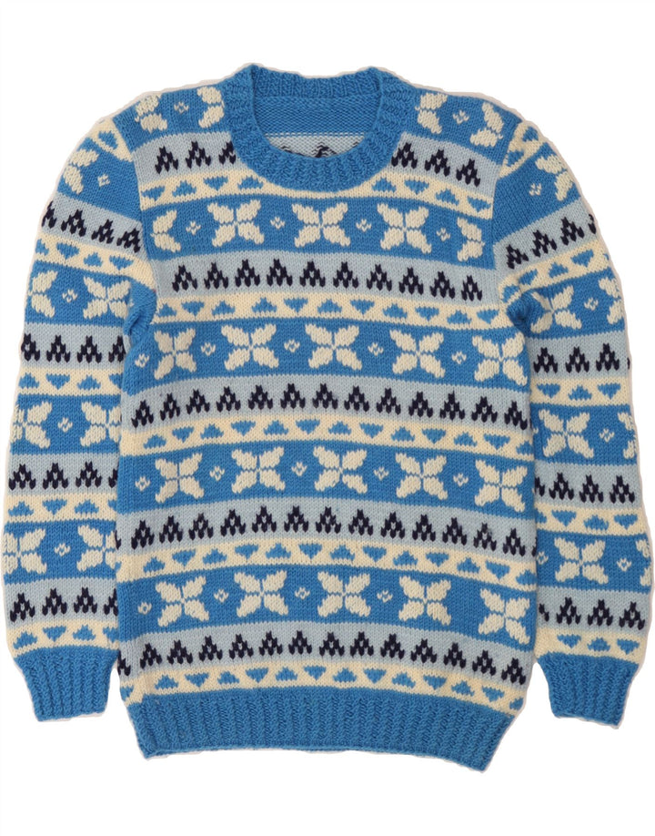VINTAGE Herre sweater med rund hals, lille blå Fair Isle