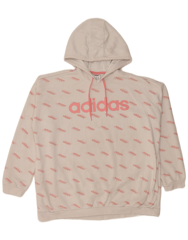 Adidas Womens Graphic Oversized Hoodie Jumper UK 20/22 XL White Cotton