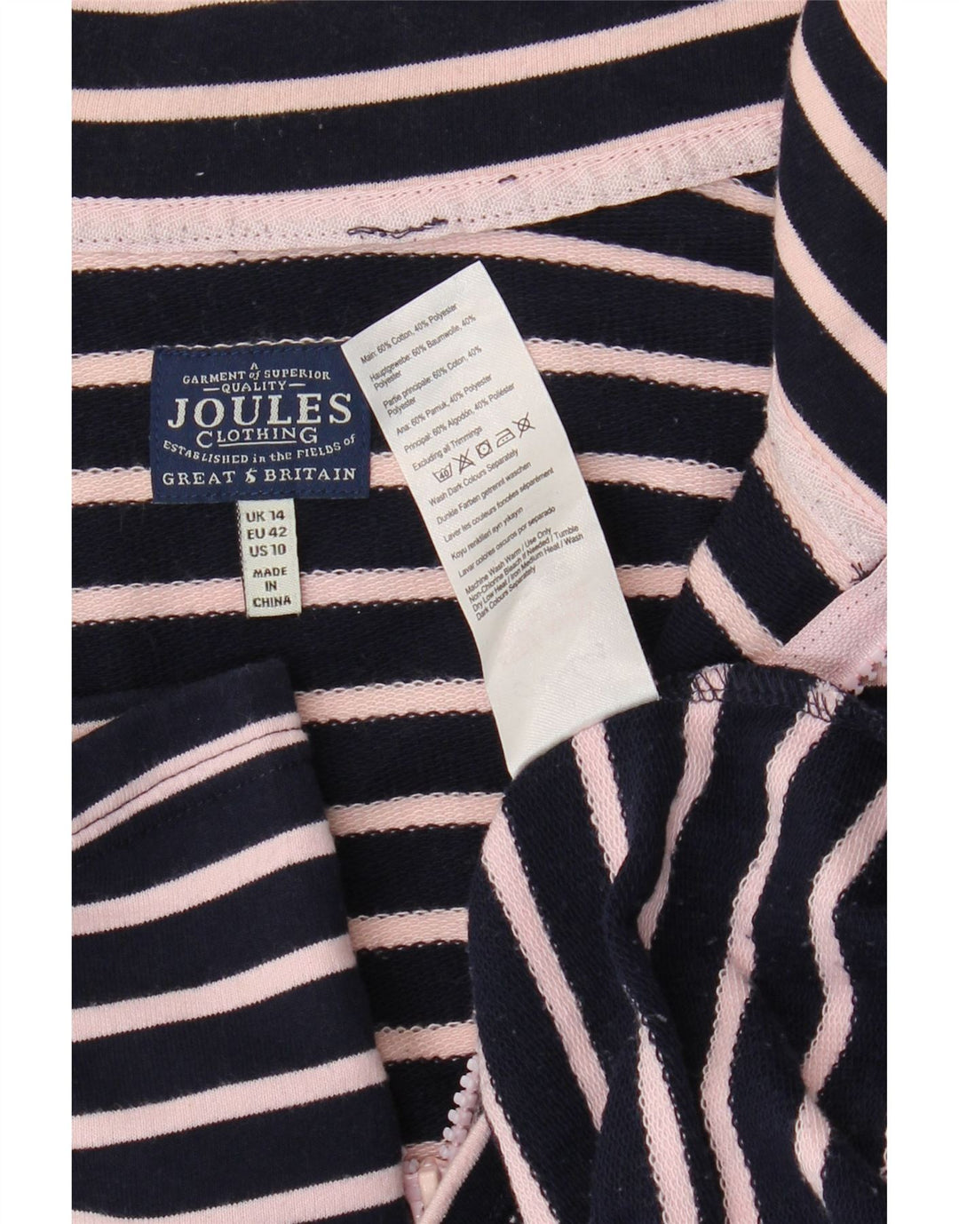 JOULES Dame Zip Neck Sweatshirt Jumper UK 14 Stor marineblå stribet