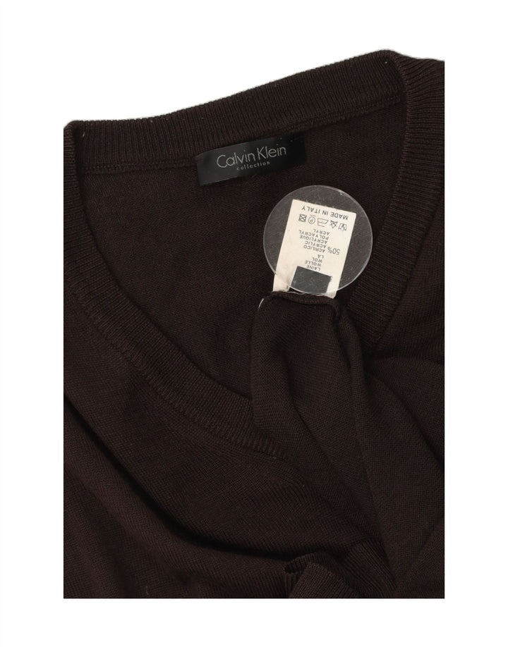 CALVIN KLEIN Mens V-Neck Jumper Sweater Small Brown Wool Vintage Calvin Klein and Second-Hand Calvin Klein from Messina Hembry 