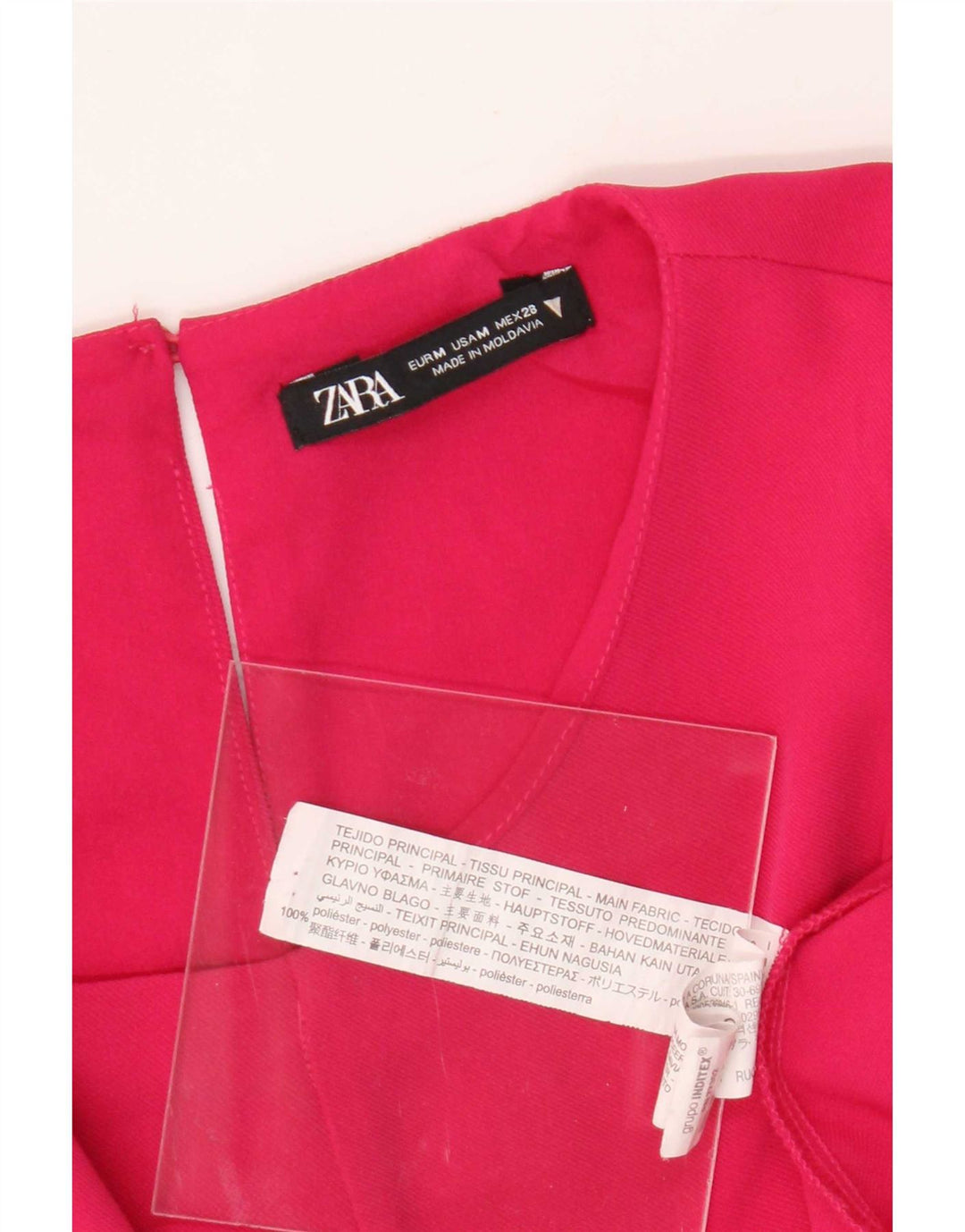 Zara Dame 3/4-ærmet A-line kjole UK 12 Medium Pink Polyester