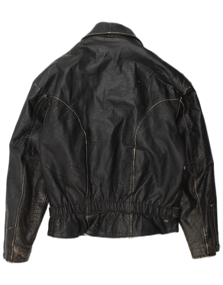 Vintage Herre Læder Biker Jacket UK 36 Lille sort læder