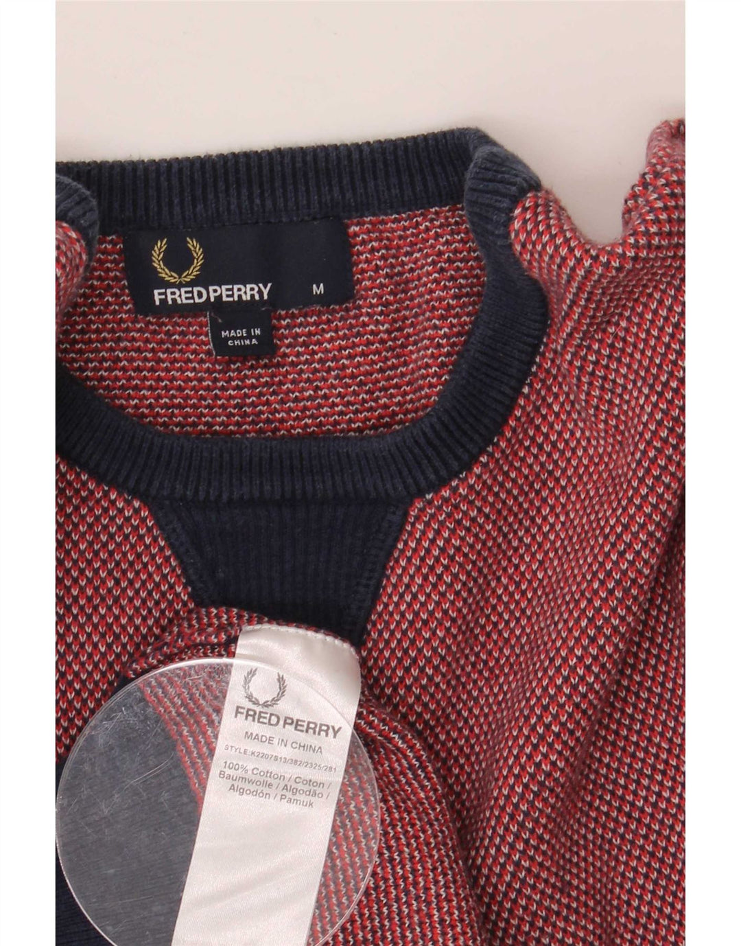 Fred Perry Herre Boat Neck Jumper Sweater Medium Rød Flecked Bomuld