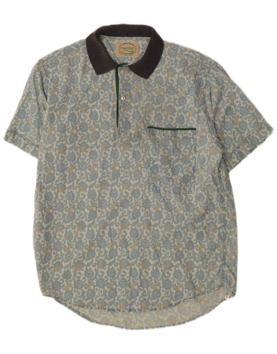 Peter Elliot Herre Kortærmet Pullover Shirt Medium Blue Floral Bomuld