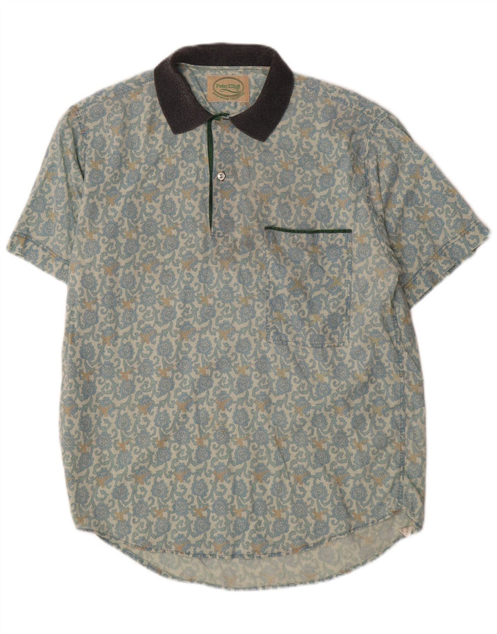 Peter Elliot Herre Kortærmet Pullover Shirt Medium Blue Floral Bomuld