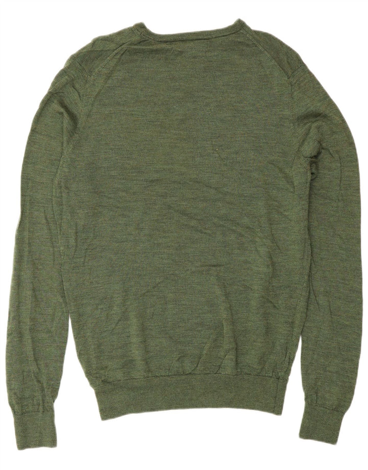 Zara Herre Boat Neck Jumper Sweater Medium Green Wool