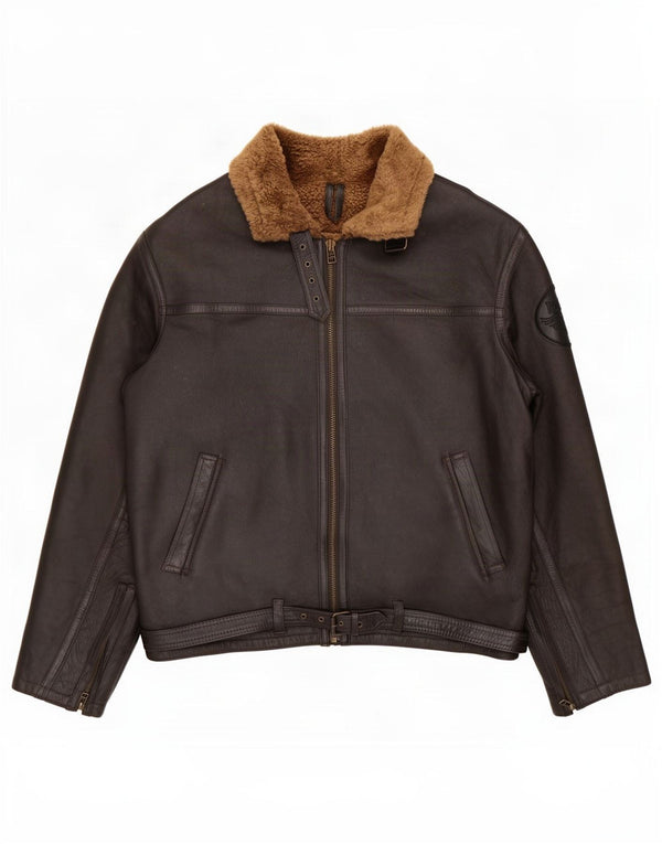 Vintage Herre Shearling Jacket UK 46 3XL Brunt fåreskind