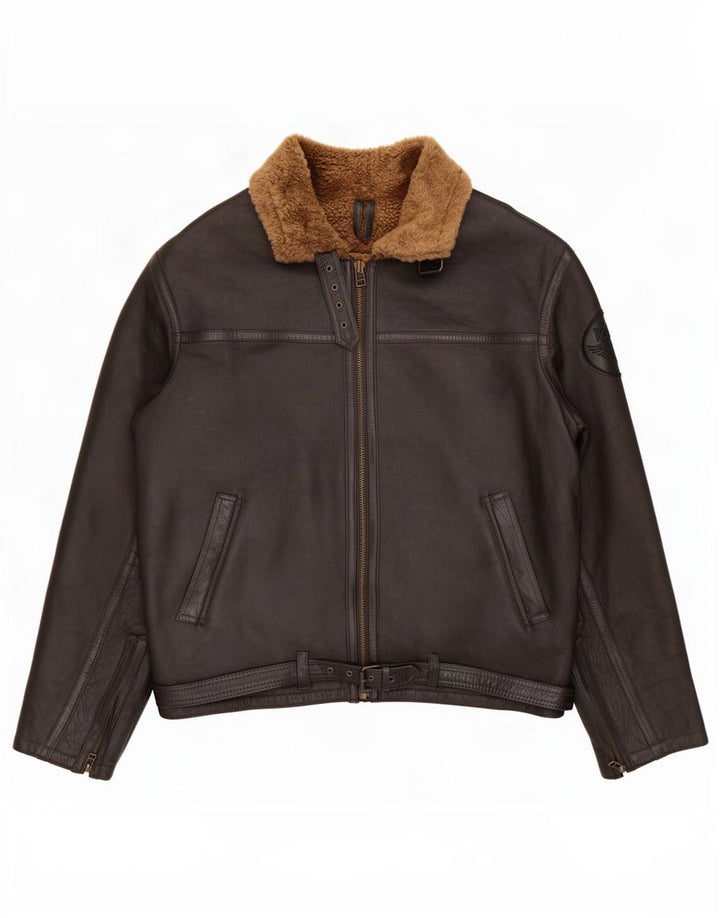 Vintage Herre Shearling Jacket UK 46 3XL Brunt fåreskind