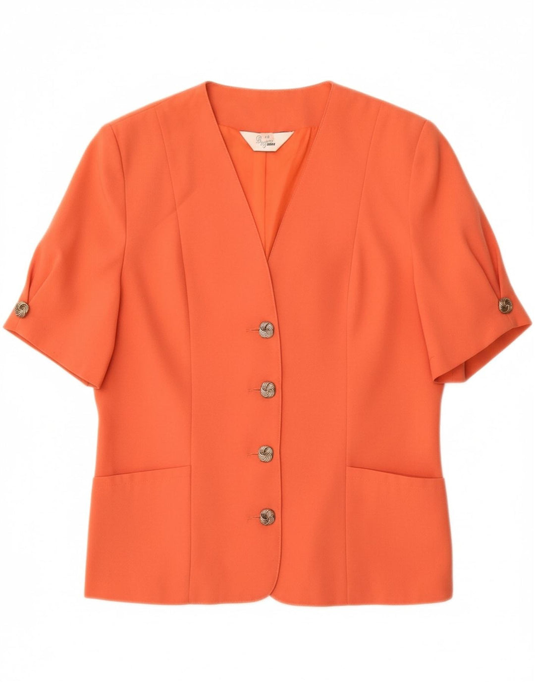 VINTAGE Womens 4 Button Short Sleeve Blazer Jacket UK 14 Large  Orange