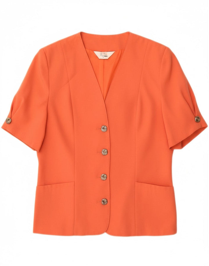 VINTAGE Womens 4 Button Short Sleeve Blazer Jacket UK 14 Large  Orange