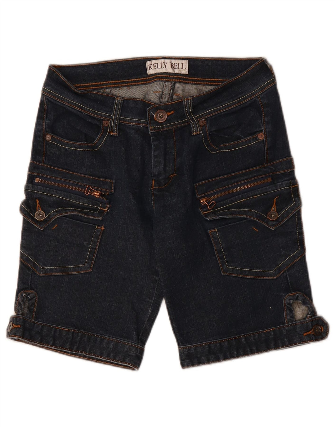 VINTAGE Dame Denim Cargo Shorts W28 Medium Navy Blue