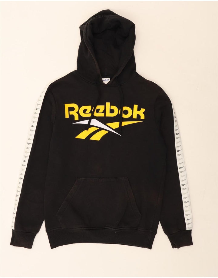 REEBOK Klassisk grafisk hættetrøje til mænd Small Black Colourblock Bomuld