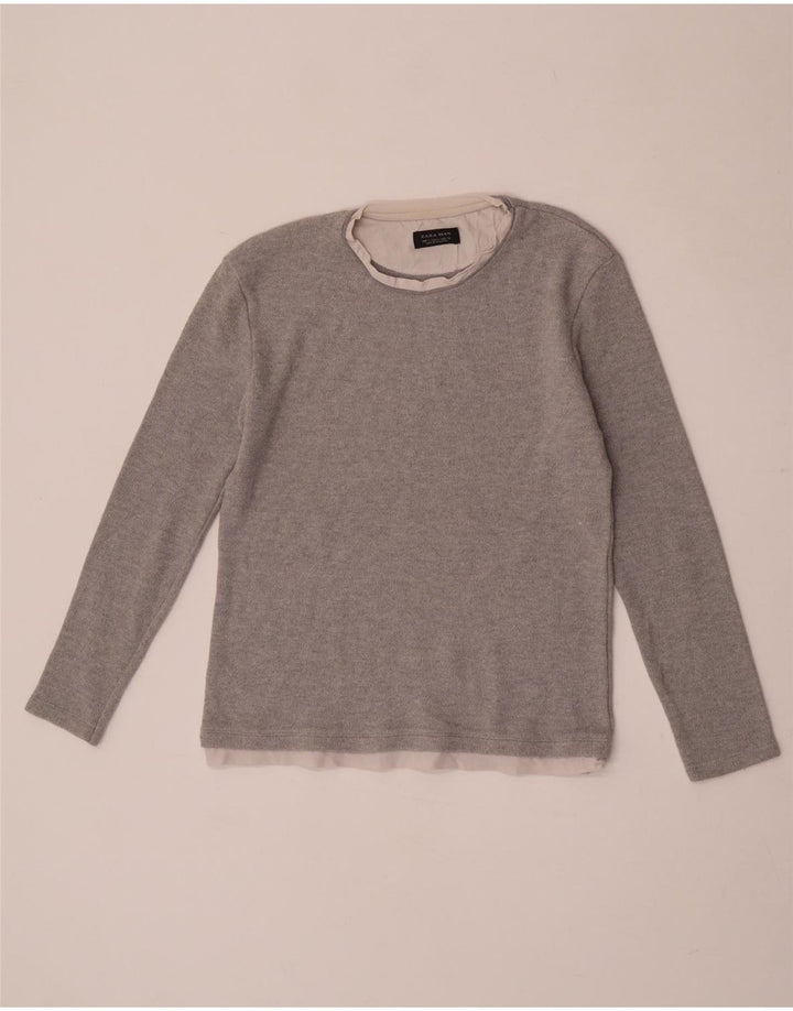 Zara Herre Top Langærmet Lille Grå Colourblock