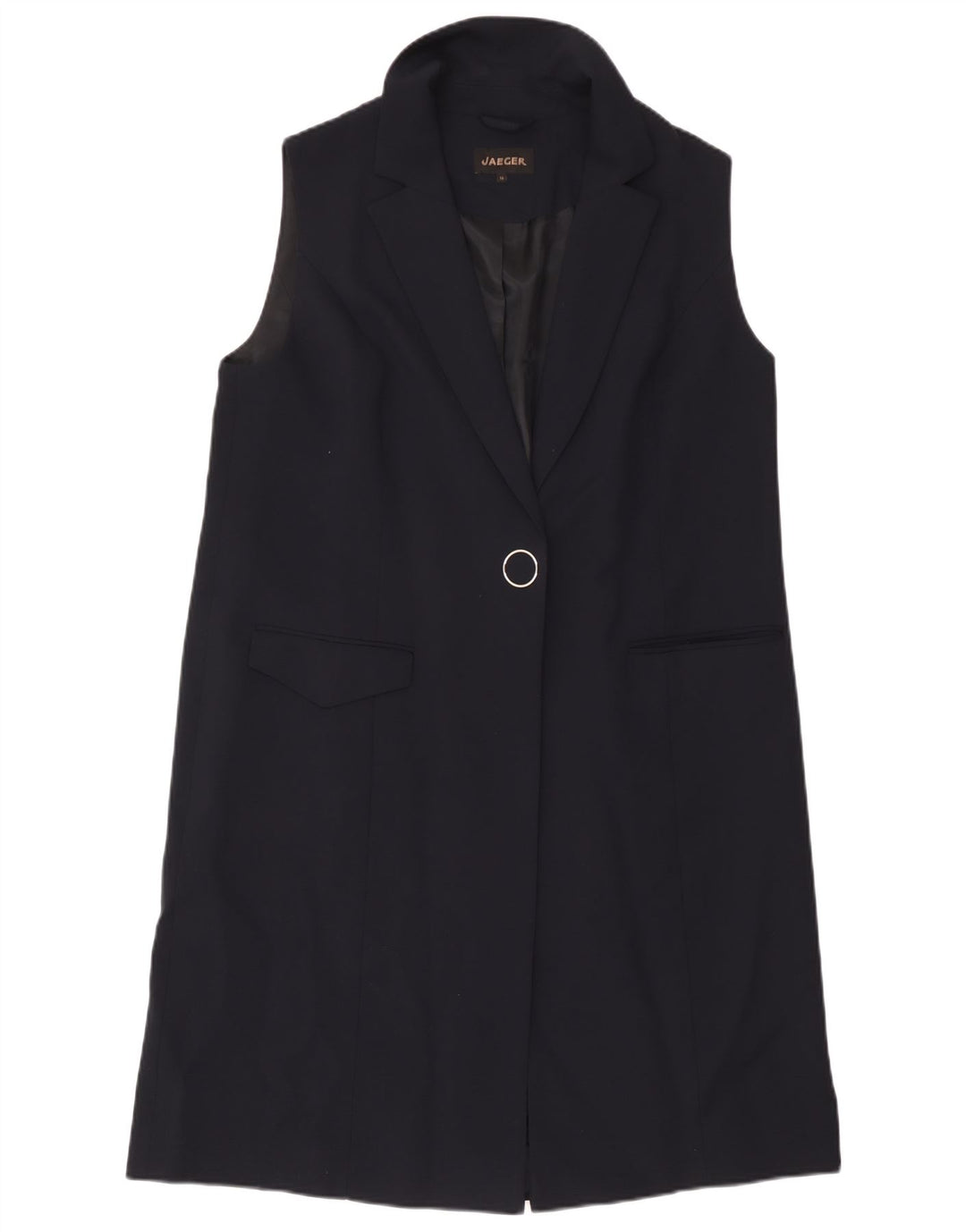Jaeger Womens Longline ærmeløs blazerjakke UK 16 Large Navy Blue