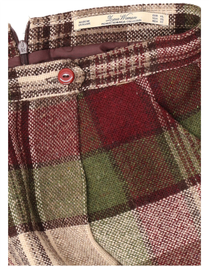 Leara plisseret nederdel til kvinder XL W32 Burgund ternet