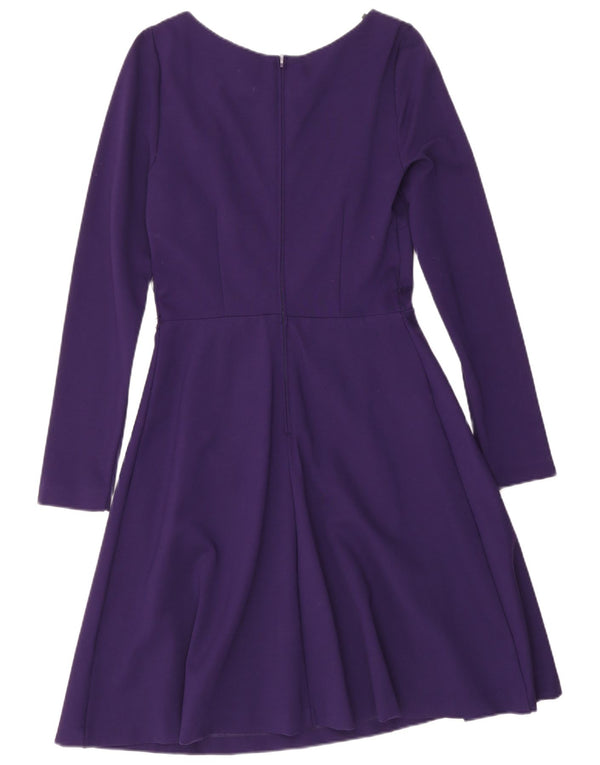 Warehouse Dame Langærmet A-Line Kjole UK 10 Small Purple Viscose