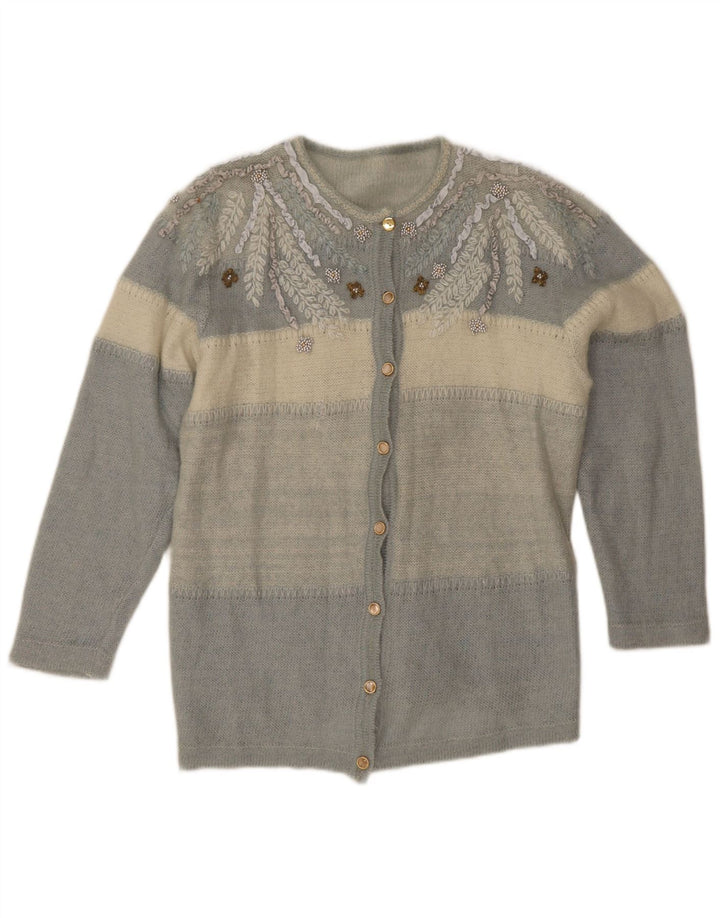 Vintage dame cardigan sweater UK 12 Medium Blue Colourblock