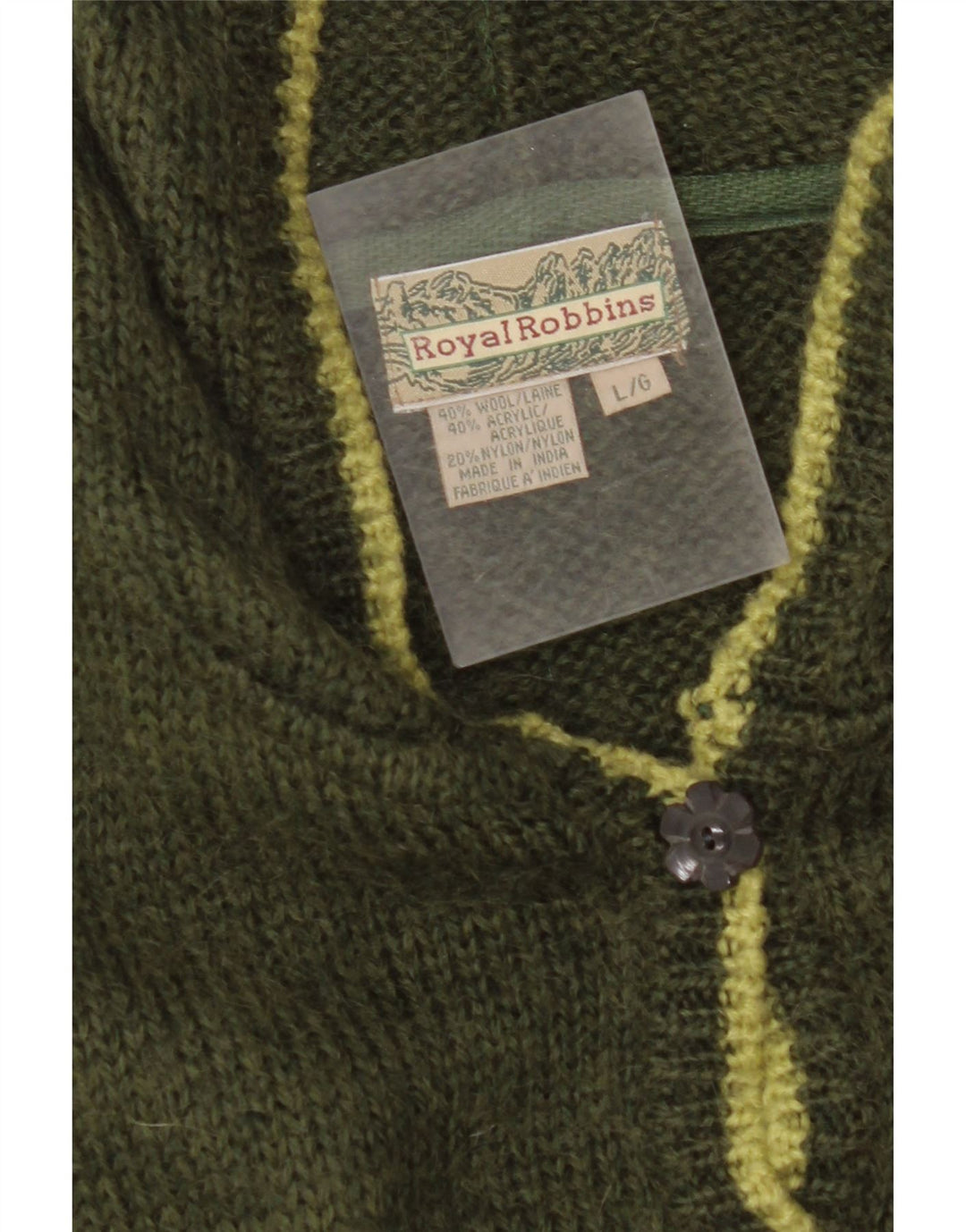 ROYAL ROBBINS Dame hætte cardigan sweater UK 16 Large Green Fair Isle