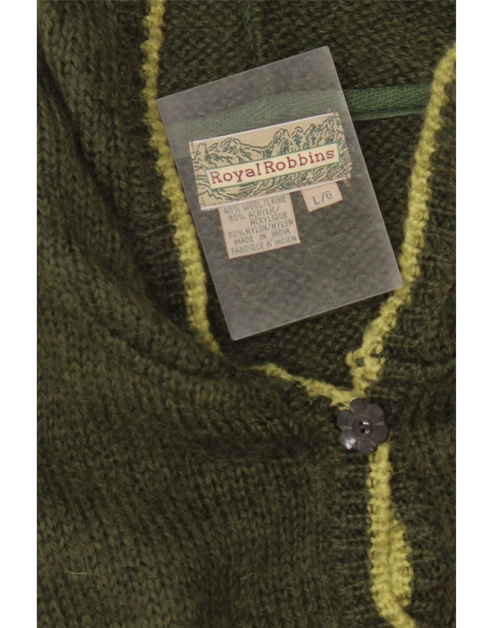 ROYAL ROBBINS Dame hætte cardigan sweater UK 16 Large Green Fair Isle