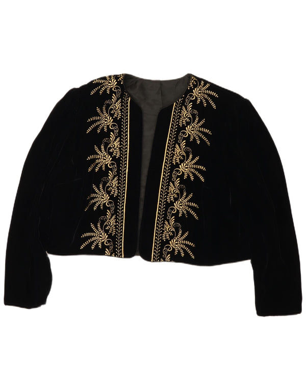 Rose Dirdnl Womens Open Velvet Bolero Jacket EU 46 XL Black Floral Viscose